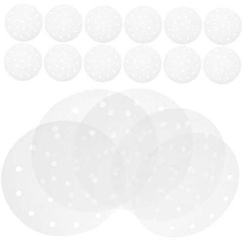 Holibanna 500piezas Papel De Revestimiento Para Vaporera Revestimiento De Bambú Para Freidora De Aire Papel Perforado Redondo Para Freidora De Aire Blanco Para Cocinar