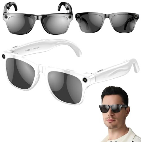 Ki-Smart-Brille Mit Kamera (100 Mp Hochauflösendes Pixelfoto/-Video) Und Taschenlampe, Bluetooth-Musik/Anruf/Sprachübersetzung/Bluetooth-Sportbrille, Für Männer Und Frauen,White
