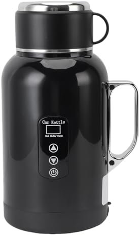HELEVIA Bollitore Elettrico per Auto 1300 Ml, 304 Caldaia in Acqua Calda Portatile in Acciaio Inossidabile, Bollitore da Viaggio Elettrico con Display a Temperatura a LED