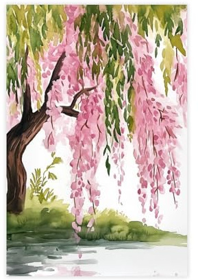 UTGN Impression sur toile aquarelle de cerisier pleureur - Décoration de chambre à coucher - Cadeau 60 x 90 cm