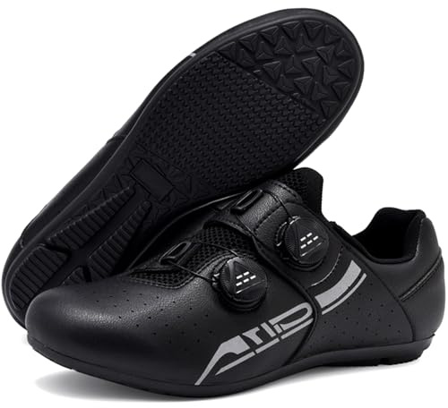 Hiuzylqx Antiscivolo Scarpe Ciclismo Strada Uomo Scarpe da Strada e Mountain Bike Traspiranti Flat Bicicletta da Equitazione,Nero,44 EU