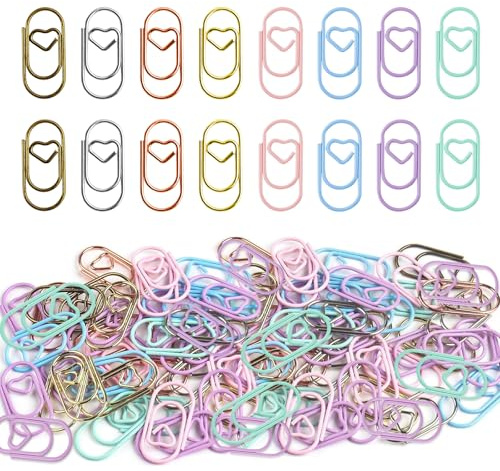 Büroklammern Herz 100 Stück Bunt Büroklammern Motiv Herz Paper Clips Klein Büroklammer Metall für Büro Postkarten Schule Klassenzimmer