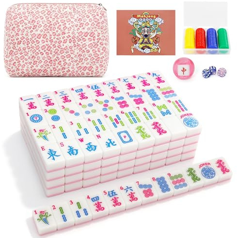 American Mahjong Tile Set, 166 Premium Tiles, 1.2-inch Mahjong Game Set | Melamine Pink Mahjong Complete Christmas Gift for Family Multiplayer Games, Mahjong Set for Adults & Beginners (No Rack)