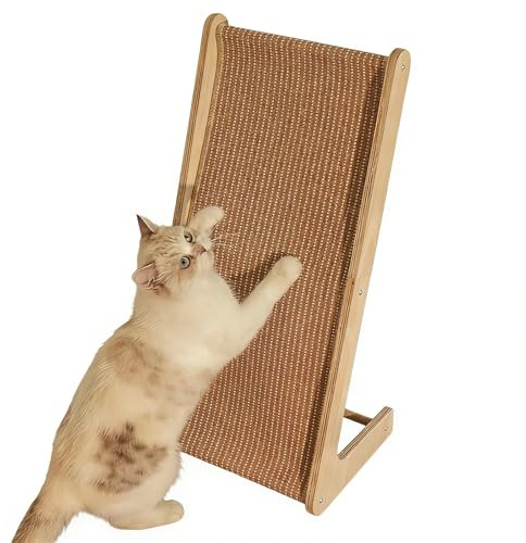 Kratzbrett Katze L-Form aus Sisal und Holz, für Ecke und Boden 69x33cm | Katzenkratzbrett mit natürlichem Sisal schützt Möbel, bietet Kratzfläche und Ruheplatz für Katzen bis 15 kg zuhause