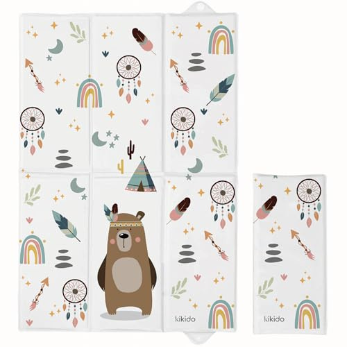 Kikido Portabel Skötdyna 40x60 cm - Teddy - Vikbar, Kompakt & Vattentät Skötbädd för Bebis, Perfekt för Resa och Blöjbyte - 60x40