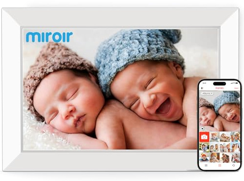 Miroir 10.1 Inch WiFi Digital Photo Frame via Frameo App, 1280x800 HD IPS Touch Screen Electric Picture Frame Display, 32GB Storage, Auto-Rotate, Wall Mountable, Share Photos/Videos Instantly