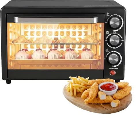 Mini Backofen, Mini Backofen 22L mit Backblech und Grillrost, Pizzaofen 800W, 250 °C, Timer 0-60 Min,für Backen Braten Auftauen Erhitzen Backofen für Camping, Kleiner Backofen