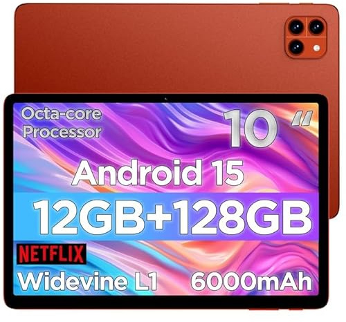 Ckypad Android 15 Tablet, 10 Inch Tablet, 12GB RAM + 128GB ROM(2TB Expand),Octa-Core, Android Tablet 1280x800 HD IPS Touchscreen, 6000mAh Battery, Widevine L1, WiFi 6, BT5.4, Dual Camera