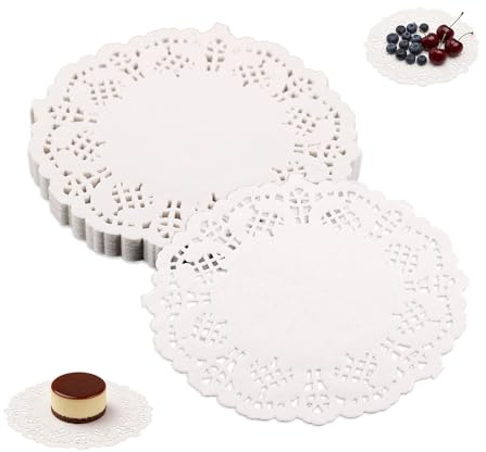 200pz Centrini di Carta, Centrini Decorativi Rotondi Bianchi da 9cm Monouso per Vassoi da Dessert Torte Decorazioni per Feste Stoviglie Matrimoni e Compleanni e Decorazioni Artigianali