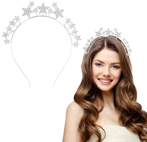 BAUCH Silberner Stern-Haarreif, Stern-Kostüm Haarschmuck mit Glitzersteinen, Galaxie-Sterne Haarreif für Space-Girls, passend zu Karneval, Fasching und Geburtstagsfeiern