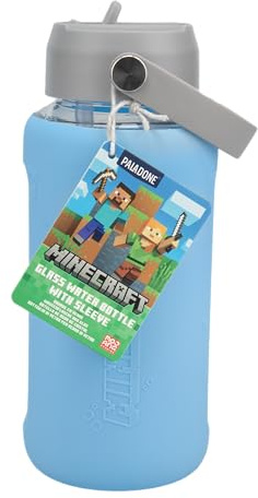Paladone Botella de agua de cristal de Minecraft - Producto de Minecraft con licencia oficial