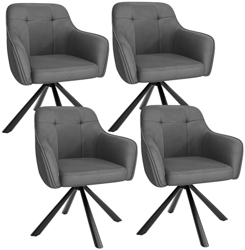 YOUDENOVA Esszimmerstühle 4er Set, 360° Drehbar mit Armlehnen, Samt Polsterstuhl für Esszimmer, Küche, Wohnzimmer & Büro, Stühle Esszimmer Dunkelgrau