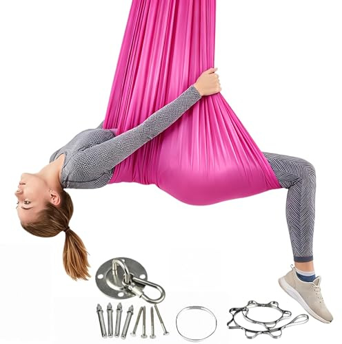 Yoga Schaukel Zum Aufhängen Swing 150kg Tragfähigkeit, 280x150cm Magenta, Hängesack Schaukel für Kinder & Erwachsene