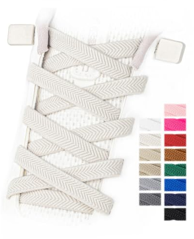 Handshop 2 Pairs 8mm Elastic Shoelaces with Metal Locks Grey White 120 cm