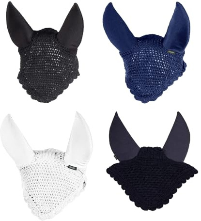 netproshop Geräuschdämpfende Fliegenhaube mit Neoprenohren, Fliegenohren für Pony oder Full, Groesse:Pony, Farbe:Weiss