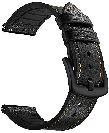 YOOSIDE Cinturino per Samsung Galaxy Watch 46mm/Gear S3 Classic, 22mm Cinturino di ricambio ibrido in vera pelle e silicone con fibbia in acciaio inossidabile per Samsung Galaxy Watch 46mm(Nero)
