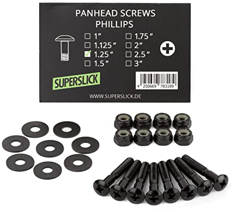 Superslick Skateboard Longboard Schrauben Set Linsenkopf Panhead 1.25 Zoll Kreuz für Drop-Through Achsen