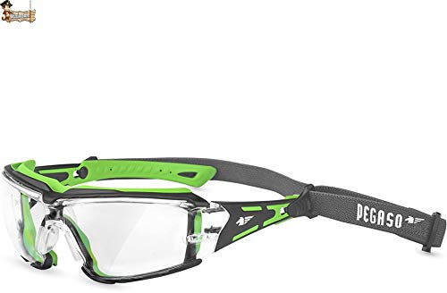 BricoLoco Gafas protección seguridad trabajo. Ergonómicas. Contra impactos, filtro luz ultravioleta, antirayado, antivaho o empañamiento. Con banda elástica de sujeción. EPI.