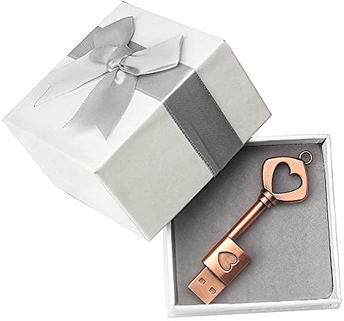leizhan Chiavetta USB 64 GB con confezione regalo, chiavetta USB impermeabile a forma di chiave a forma di cuore, memoria esterna regalo romantico