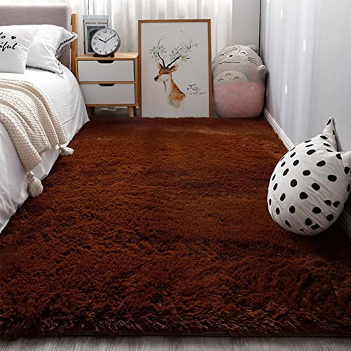 GOUER Hochflor Teppich 120x160cm Luxus Pflegeleicht Batik-Teppiche für Schlafzimmer Wohnzimmer Wohnheim Kinderzimmer Home Dekorative Spielzimmer, Weinrot