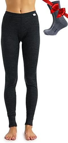 Merino Wool Base Layer Women Pants 100% Merino Wool Leggings Heavyweight, Midweight, Lite Thermal Underwear Bottom and Socks (Medium, 165 Charcoal Grey)