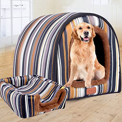 Extra großes Hundebett Haustierhaus mit Dach, wasserdicht, weich, warm, Hundehütte, mittelgroß, waschbar, für Katzen, Hunde (Größe M, Haus D)