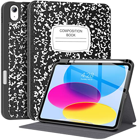 Supveco Hülle für iPad (A16) 11.Generation 11 Zoll 2025,iPad 10.Generation 10,9 Zoll 2022 mit Bleistifthalter-[Auto Schlafen/Wachen],Folio Stand mit Weicher TPU Rücken Schutzhülle-Buch Schwarz