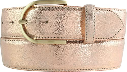 BELTINGER Damen-Gürtel mit Metall-Optik Echt Leder 4 cm | Leder-Gürtel Metallic-Look 40mm glänzend | Metall-Ledergürtel mit goldener Gürtelschnalle