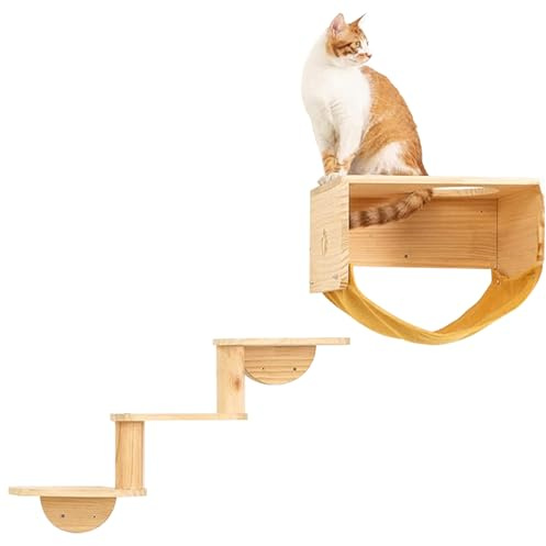 Pfotenolymp Katzen Klettern Wall Lounge mit Leiter - Wandmontiertes Katzenmöbel für Indoor-Aktivitäten, Klettern und Ausruhen - Robuste Konstruktion, 3-teiliges Set für Katzenspaß