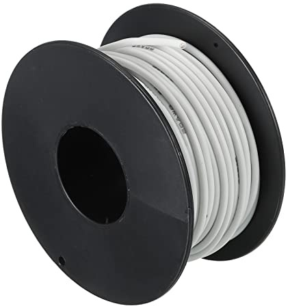 sourcing map Fil électrique de calibre 20 en silicone - 20 AWG - Fil de cuivre étamé haute température - 15 m - Bobine blanche pour câblage de modélisme, câblage à faire soi-même