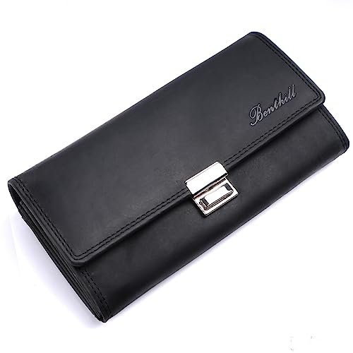 Benthill Kellner Geldbörse Leder - Echtleder Kellnerportemonnaie mit RFID Schutz - XXL Robuste Kellnerbörse - Profi Kellner-Geldbeutel, Farbe:Schwarz