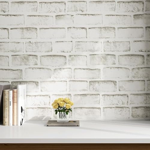 FunStick Self Adhesive White Brick Effect Wallpaper for Walls Peel and Stick Beige White Stone Brick Wallpaper White Grey Sticky Back Plastic Roll for Furniture Worktop Vinyl Covering Grey 40CMx2M