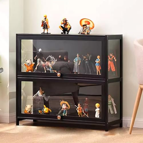 Vitrine mit Glastür, Vitrine aus natürlichem Bambus, antiker Schrank mit Glastür, zur Aufbewahrung von Sammlerstücken, einfach und schnell zu installieren 70x32x73cm/L27.5xW12.6xH28.7in Black