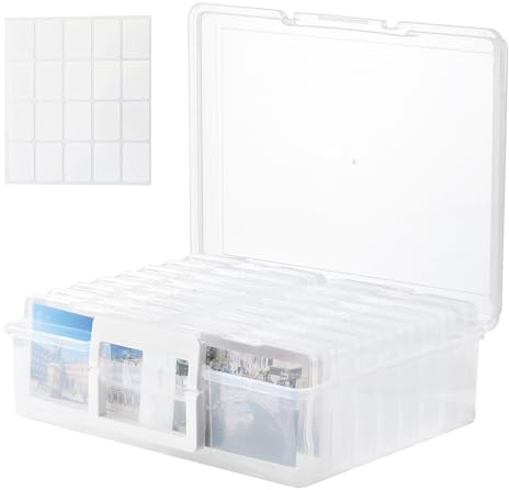 ALINK Fotoaufbewahrungsbox 10 x 15 cm Fotoetui, 16 innere Fotohalter, durchsichtige Fotoboxen zur Aufbewahrung, Foto-Organizer aus Kunststoff für Saatgut, Karten, Handwerk, Aufkleber-Clear