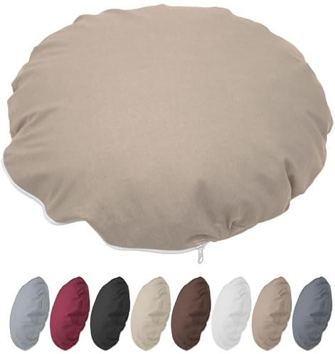 Nurtextil24 Kissenbezug Rund 60cm Ø Durchmesser Graubraun 100% Baumwolle | Rundkissen Kissenhülle mit Reißverschluss - Für Bodenkissen, Sitzkissen, Sofakissen, Bettkissen od. Stuhlkissen