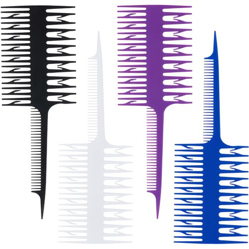 Salon Hair Foiling and Highlighting Combs, 4Pcs Double-Sided Fish Shape Combs for Balayage, Dyeing and Teasing - Instant Styling, Lightweight, Static-Free Design