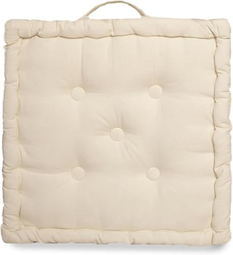 100% Cotton Armchair Booster Cushion Large Square Booster Seat Pad Dining Chair Thick Firm Cushion, Ideal for Home, Office, Garden, Pregnancy, Maternity, Elderly, Post Surgery (Cream)