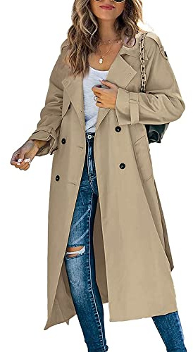 SANSIWU Women's Classic Lapel Slim Overcoat Waterproof Long Windbreaker Slim Fit Trench Coat Long Jacket Outerwear with Belt Button