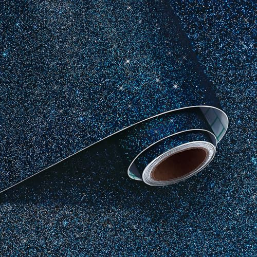 VaryPaper Selbstklebend Glitzer Tapete Schwarz-Blau 40cmx200cm Folie Möbel Wohnzimmer Schlafzimmer Schrankfolie Treppen Basteln