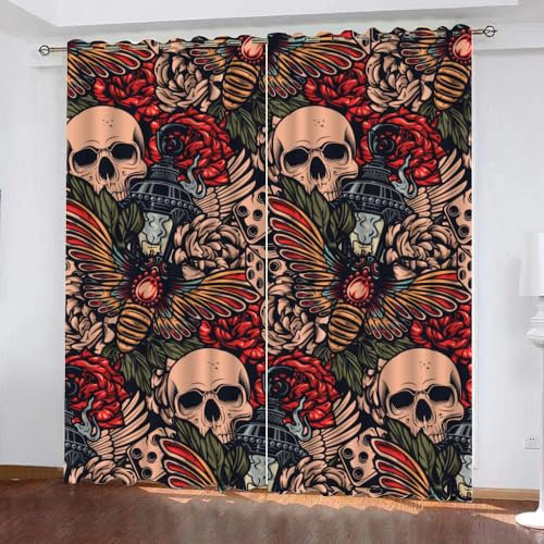 GIOVIA 3D Gothic Totenkopf Gardinen Abdunkelnde Schädel Kindervorhänge Vorhang mit ösen 2er Set Vorhänge Blickdicht Verdunkelungs für Kinderzimmer Schlafzimmer Wohnzimmer B 140 X H 160 cm
