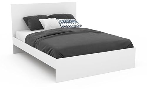 IDMarket - Lit Double Omaha avec tête de lit et sommier 140 x 190 cm Blanc