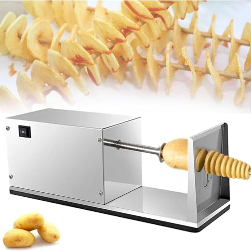 RayGenius Cortadora De Patatas 50w, Cortadora De Patatas EléCtrica De Torre Tornado En Espiral, 2,5-3mm De Espesor Uniforme De Acero Inoxidable AutomáTica De TorsióN Cortadora De Patatas