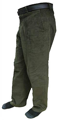 FASHIONISM Pantalon en velours côtelé pour homme en coton à jambe droite pour adultes, poches avec ceinture, confortable pour le bureau, vert olive, 46W / 29L