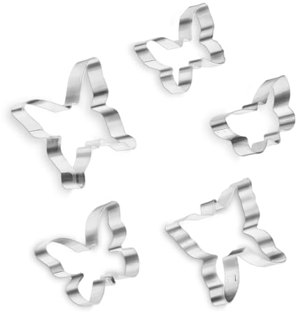 5 PCS Butterfly Cookie Cutter Set, 5 Sizes Butterfly Fondant Biscui Cutters Mini Stainless Steel Cookie Cutter Butterfly Biscuit Treats Cutter for DIY Baking Cake Craft Pastry Baking Tray Decoration