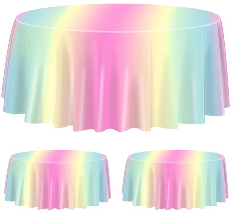 3 Pack Pastell Regenbogen Tischdecken für Runde Tabelle, Abdeckung für Mädchen Geburtstag und Party, Prinzessin und Baby Dusche