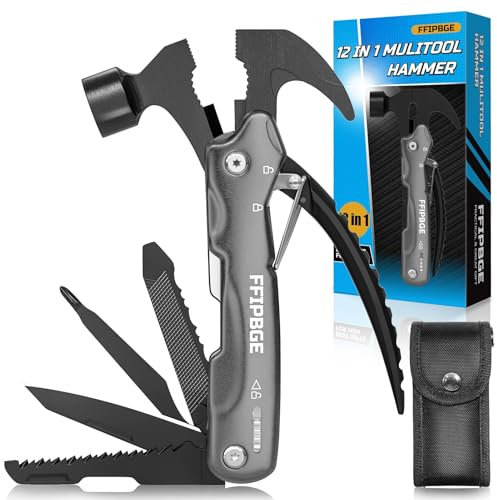 FFIPBGE 12 in 1 Hammer Multitool Geschenke für Männer, Caming Mulitool mit Schraubendreher, Sicherheitsschloss und strapazierfähiger Nylonscheide, Coole Geburtstagsgadgets Survival Tools für Ihn,
