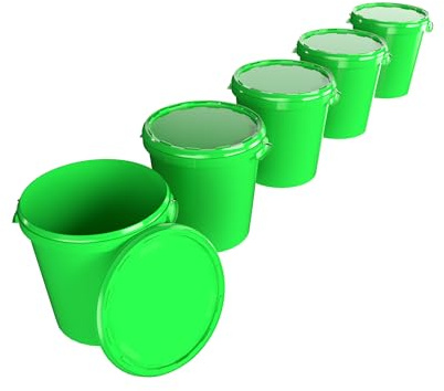 5 cubos con tapa, 30 litros, fabricados en Alemania, aptos para alimentos, estables, herméticos, para almacenamiento de alimentos, material de oficina, habitación infantil, hogar, taller, gastronomía