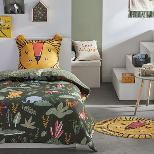Familando Löwe Bettwäsche Set 2-teilig – 135x200 & 80x80 cm – Kissenbezug mit Ohren – 100% Baumwolle Renforcé – Hautfreundlich & atmungsaktiv – Wendemotiv – Öko-TEX Zertifiziert