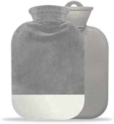 Botella de agua caliente con funda, funda extraíble, lavable, bolsa de agua caliente para compresión fría y caliente, cálida y cómoda (gris, 2000 ml)