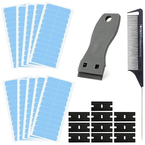 Ninnyi 120 PCS Hair Tapes for Extensions with Scraper Comb, Double Sided Durable Waterproof Tape Tabs Glue Strips Refills